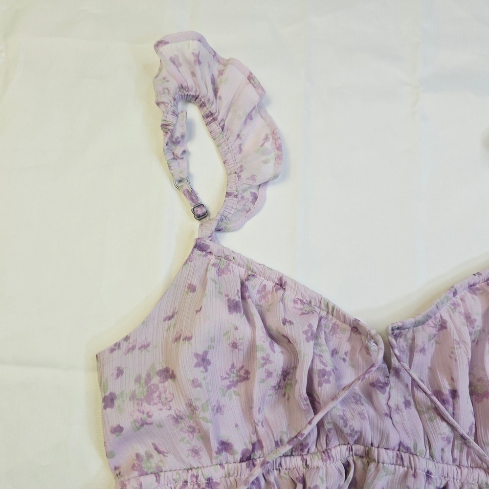 Hollister Womens Floral Babydoll Cami Top Size S Purple Ruffle Strap Chiffon H21 - Picture 6 of 16